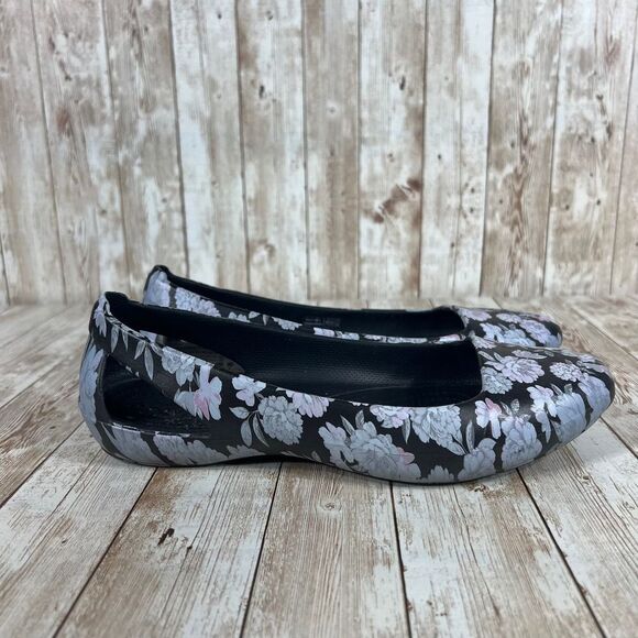 Crocs Sienna Black and White floral‎ flats womens 8 - Picture 1 of 7